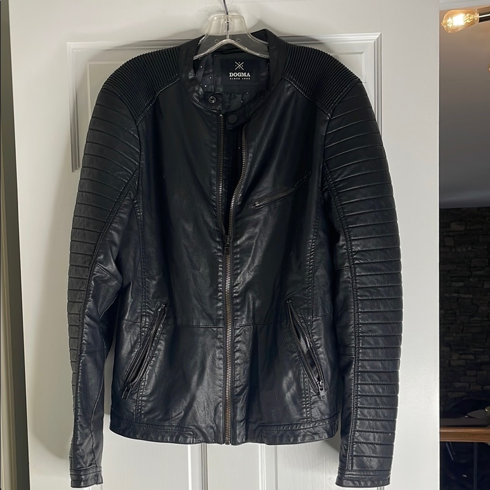 Black motorcycle Jacket with Quilted Shoulders.